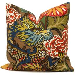 Schumacher Chiang Mai Dragon Pillow Covers Mocha Linen Accent Pillows - Set Of 2 - thumbnail 1