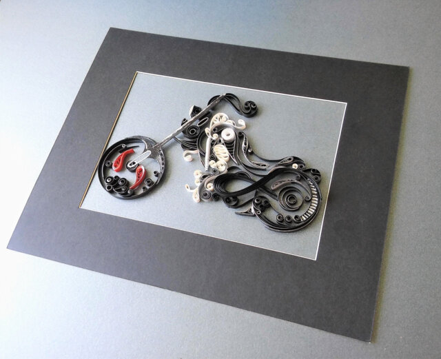 Harley Davidson Quilled Paper Art Handmade Motorbike Wall Decor - image 1
