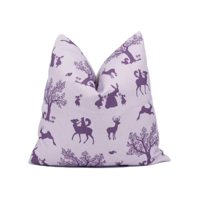 Hibou Home - Enchanted Wood Lilac/Aubergine Whimsical Fairy Tale Motif Cushion Cover Handmade Throw Pillow Designer D??cor - image 1