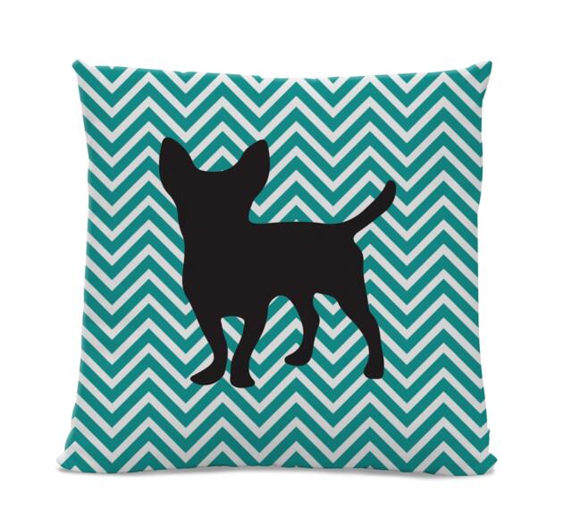 Chevron Chihuahua Pillow - Silhouette Dog Breed Teal White Dog Home Decor - image 1