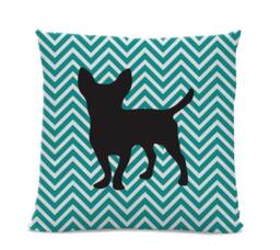 Chevron Chihuahua Pillow - Silhouette Dog Breed Teal White Dog Home Decor - thumbnail 1