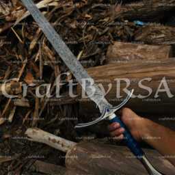 Handmade Damascus Steel Medieval Sword Cosplay Wall Decor - 40 Inches - thumbnail 2