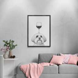 Lhasa Apso Dog Art Print, Funny & Wine Drawing, Lover Wall Decor, Lovers Gifts - thumbnail 3