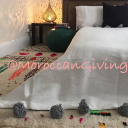 "Moroccan Pom Blanket - Throw With Blanket Bed Spread Bedding Cotton, 79""Wx118" - thumbnail 2