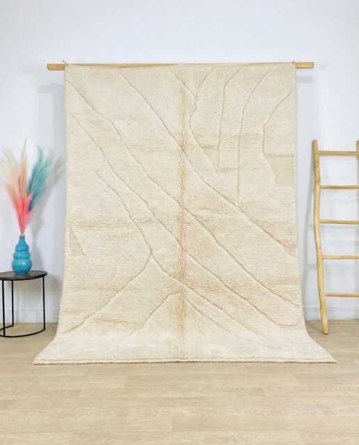 Cream Sculpted Texture Moroccan Rug - Solid Beni Ourain Shag Large Area Handmade Berber Wool Carpet Minimalist Japandi Decor - image 1