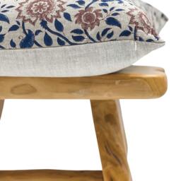 Designer Floral On Natural Linen Pillow Cover // Indigo Blue & Rust Brown Boho Decorative Throw Pillows - thumbnail 3
