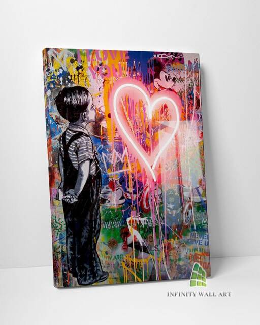 Love Heart Graffiti Canvas Art Wall Print Picture Banksy Style Framed Home Decor -C860 - image 1