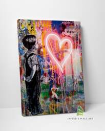 Love Heart Graffiti Canvas Art Wall Print Picture Banksy Style Framed Home Decor -C860 - thumbnail 1