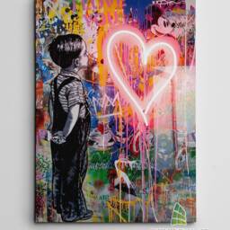 Love Heart Graffiti Canvas Art Wall Print Picture Banksy Style Framed Home Decor -C860 - thumbnail 2