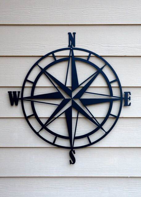 Nautical Star Metal Wall Art Sign Or Ornament Compass Rose, Nautical Theme Exterior Sign, Outdoor Star Globe, Beach Decor Oceanside - image 1