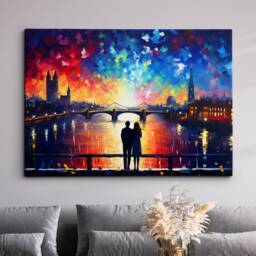 Romance Couple Walking Starry Night Van Gogh Oil Painting Wall Art Framed Canvas Poster Print Home Kitchen Office Room Decor Gift For Love - thumbnail 1