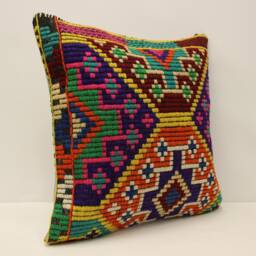 Vintage Kilim Pillow Cover, Bohemian Wool Cushion - 18x18 In - thumbnail 2