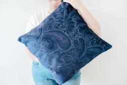Blueberry Paisly Textured Velvet Cushion Cover Only - thumbnail 1