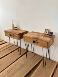 Rustic Nightstand With Hairipin Legs Pair Set Of 2 Farmhouse Handmade Bedside Table For Bedroom Western White Oak Drawer