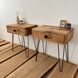 Rustic Nightstand With Hairipin Legs Pair Set Of 2 Farmhouse Handmade Bedside Table For Bedroom Western White Oak Drawer - thumbnail 4