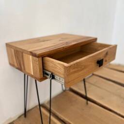 Rustic Nightstand With Hairipin Legs Pair Set Of 2 Farmhouse Handmade Bedside Table For Bedroom Western White Oak Drawer - thumbnail 3