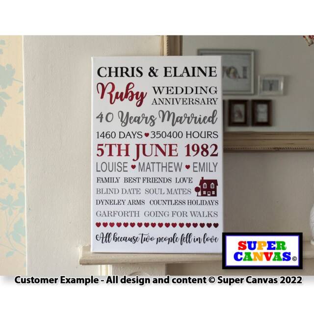 Ruby 40Th Wedding Anniversary Custom Word Art Wife Husband Mum Dad Parents Grandparents Friend Couple Framed Canvas Print Handmade Gift - image 1