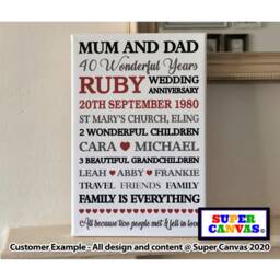 Ruby 40Th Wedding Anniversary Custom Word Art Wife Husband Mum Dad Parents Grandparents Friend Couple Framed Canvas Print Handmade Gift - thumbnail 2