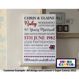 Ruby 40Th Wedding Anniversary Custom Word Art Wife Husband Mum Dad Parents Grandparents Friend Couple Framed Canvas Print Handmade Gift - thumbnail 1