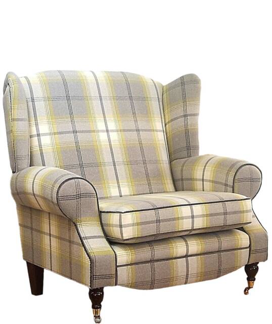 Queen Anne Wing Back Cottage Fireside Chair Extra Wide Seating Area - Balmoral Citrus Tartan - image 1