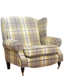 Queen Anne Wing Back Cottage Fireside Chair Extra Wide Seating Area - Balmoral Citrus Tartan - thumbnail 1