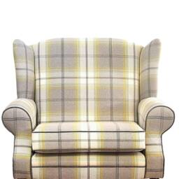 Queen Anne Wing Back Cottage Fireside Chair Extra Wide Seating Area - Balmoral Citrus Tartan - thumbnail 2