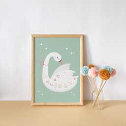 Floral Swan Print Set, Girl's Nursery Wall Decor - thumbnail 2