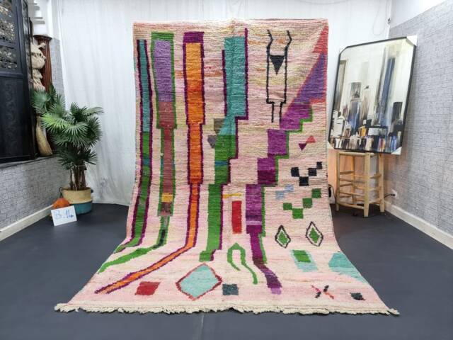 Artistic Boujad Rug, Moroccan Rug 6x10, Berber Rug, Abstract Soft Pink Unique Handwoven Handmade Area Rug, Sheep Wool Rug - image 1