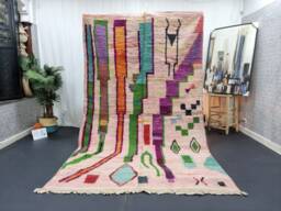 Artistic Boujad Rug, Moroccan Rug 6x10, Berber Rug, Abstract Soft Pink Unique Handwoven Handmade Area Rug, Sheep Wool Rug - thumbnail 1