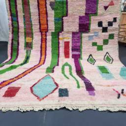 Artistic Boujad Rug, Moroccan Rug 6x10, Berber Rug, Abstract Soft Pink Unique Handwoven Handmade Area Rug, Sheep Wool Rug - thumbnail 3