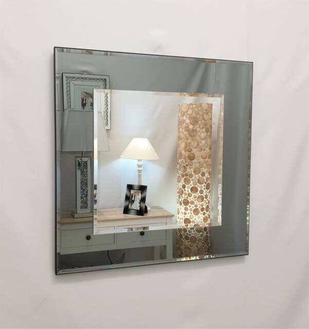 Marietta Square Wall Mirror Grey/Smoked Glass Frame 2 Layers Bevelled 60x60cm - image 1