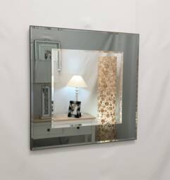 Marietta Square Wall Mirror Grey/Smoked Glass Frame 2 Layers Bevelled 60x60cm