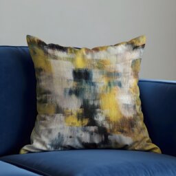 Textured Abstract Cushion Cover, Mustard Yellow, Teal & Beige Brushstroke Pillow Case, Modern Throw Mid Century Decoration - thumbnail 3