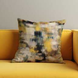 Textured Abstract Cushion Cover, Mustard Yellow, Teal & Beige Brushstroke Pillow Case, Modern Throw Mid Century Decoration - thumbnail 1