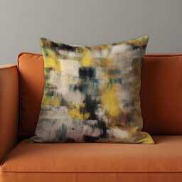 Textured Abstract Cushion Cover, Mustard Yellow, Teal & Beige Brushstroke Pillow Case, Modern Throw Mid Century Decoration - thumbnail 2