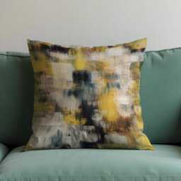 Textured Abstract Cushion Cover, Mustard Yellow, Teal & Beige Brushstroke Pillow Case, Modern Throw Mid Century Decoration - thumbnail 4