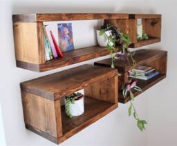 Floating Rustic Wall Cube Or Bedside Cabinet Table, Display Unit Wood Chunky Storage Handmade, Free Shipping - thumbnail 1