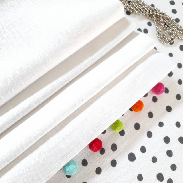White Roman Blind With Multi Pom Trim & Blackout Lining - image 1