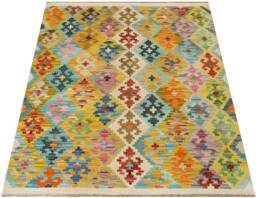 Handwoven Wool Kilim Rug Colorful Bohemian Dhurrie - 181 X 128cm - thumbnail 1
