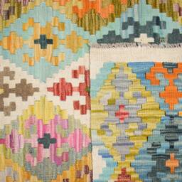 Handwoven Wool Kilim Rug Colorful Bohemian Dhurrie - 181 X 128cm - thumbnail 3