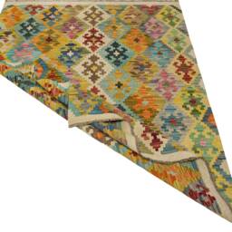 Handwoven Wool Kilim Rug Colorful Bohemian Dhurrie - 181 X 128cm - thumbnail 4