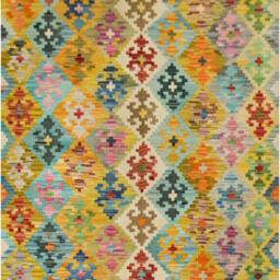Handwoven Wool Kilim Rug Colorful Bohemian Dhurrie - 181 X 128cm - thumbnail 2