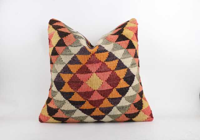 Handwoven Wool Kilim Pillow, 24x24 Inch Geometric Home Decor Throw Cushion - image 1
