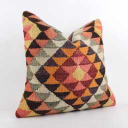 Handwoven Wool Kilim Pillow, 24x24 Inch Geometric Home Decor Throw Cushion - thumbnail 3
