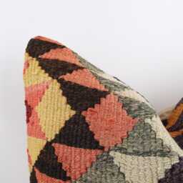 Handwoven Wool Kilim Pillow, 24x24 Inch Geometric Home Decor Throw Cushion - thumbnail 2