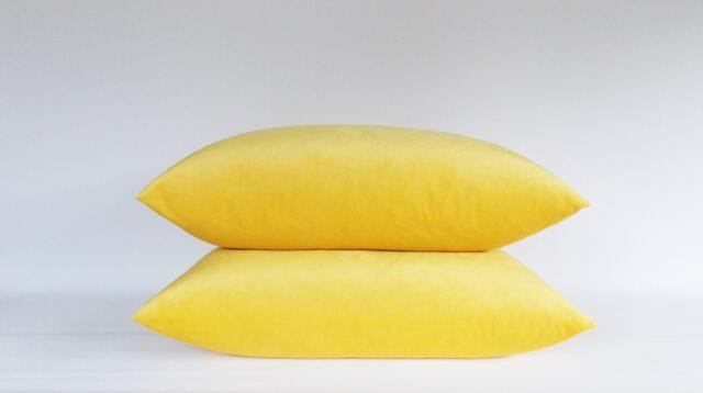 Set Of 2 Yellow Velvet Cotton Pillow Covers Decorative Throw Pillows - image 1