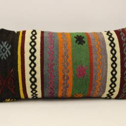 Boho Lumbar Vintage Kilim Pillow Cover, Turkish Wool 12x24 - thumbnail 2