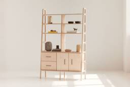 Modular Mid Century Bookcase, Wooden Bookcase With Drawers & Cabinet 190 cm, Danish Modern Shelving, Handmade, Custom Size
