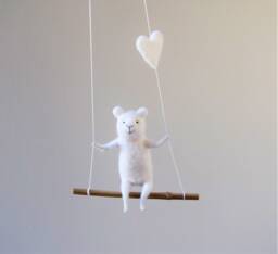 White Polarbear, Needle Felted Bear - Nursery Mobile, Bear Mobile -Baby Mobile, On Swing, Decor