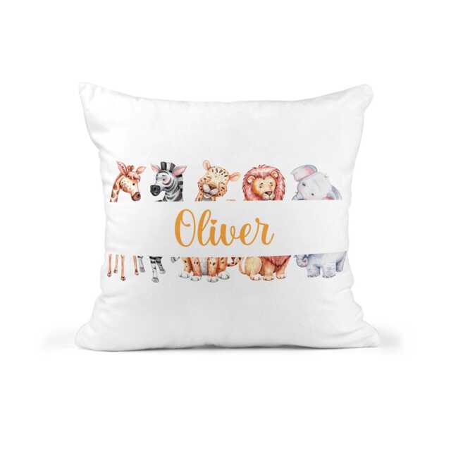 Personalised Safari Animal Cushion - Nursery Decor New Baby Gift Zoo - image 1